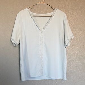 Elegant Baby Blue Lace Trim Women's Top